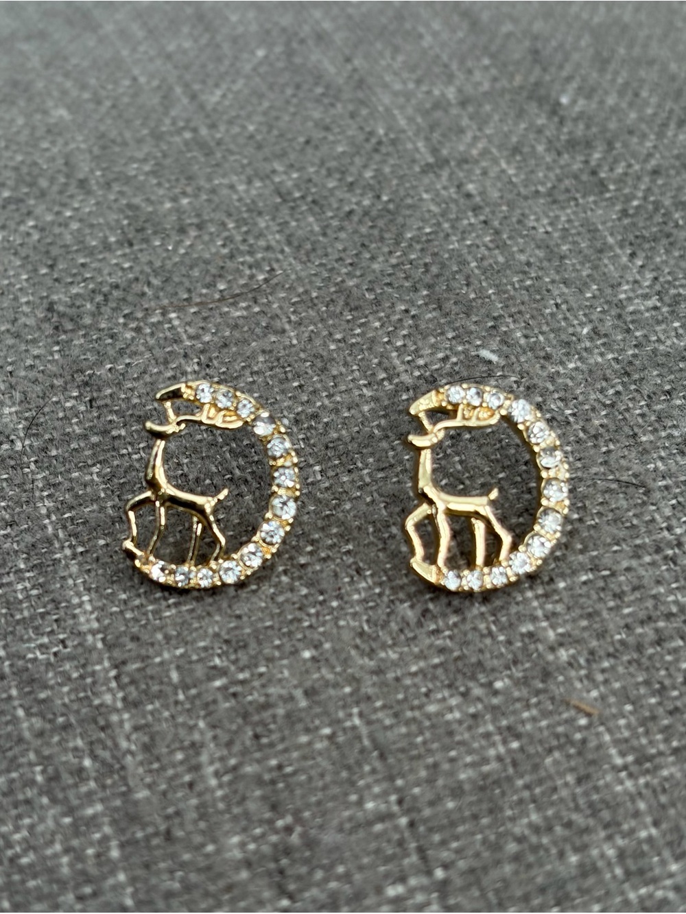 Gold-Tone Deer Crescent Moon Rhinestone Stud Earrings